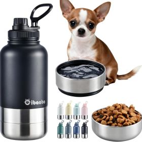 32 Oz Insulated Dog Water Bottle With 2 Bowls, Portable Pet Hydration For Travel (Option: Matte Black)